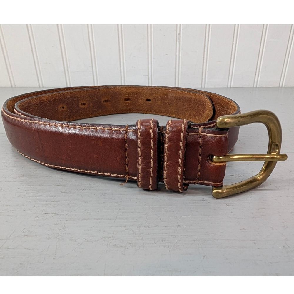 Dockers Leather Belt Mens Size 34 Brown Full Grain Cowhide Brass Buckle 2565 USA